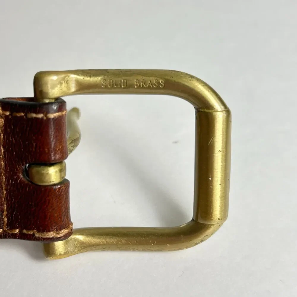 The Bridge Men's Brown Leather Vintage Luxury Italian Brass Buckle Belt Size 44